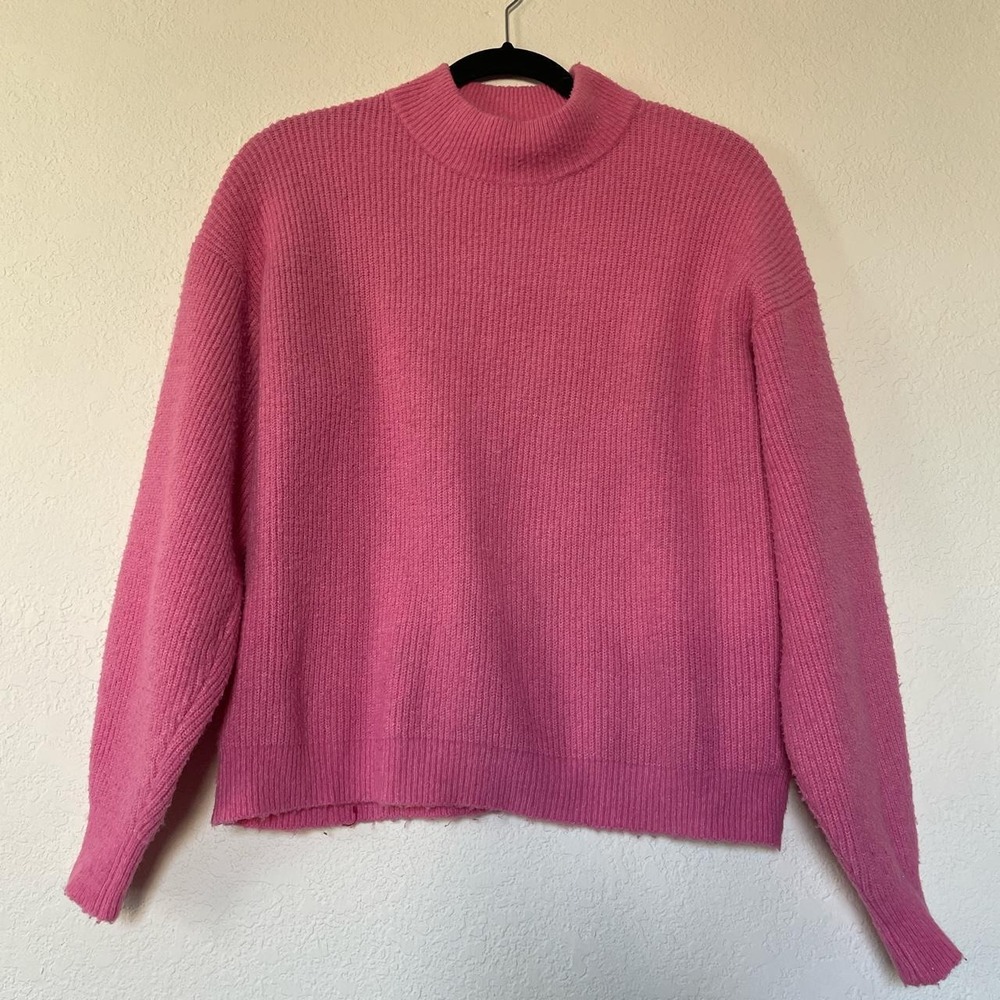 Leith Pink Mock Neck Knit Sweater Oversized Slouchy Ribbed Pullover Small